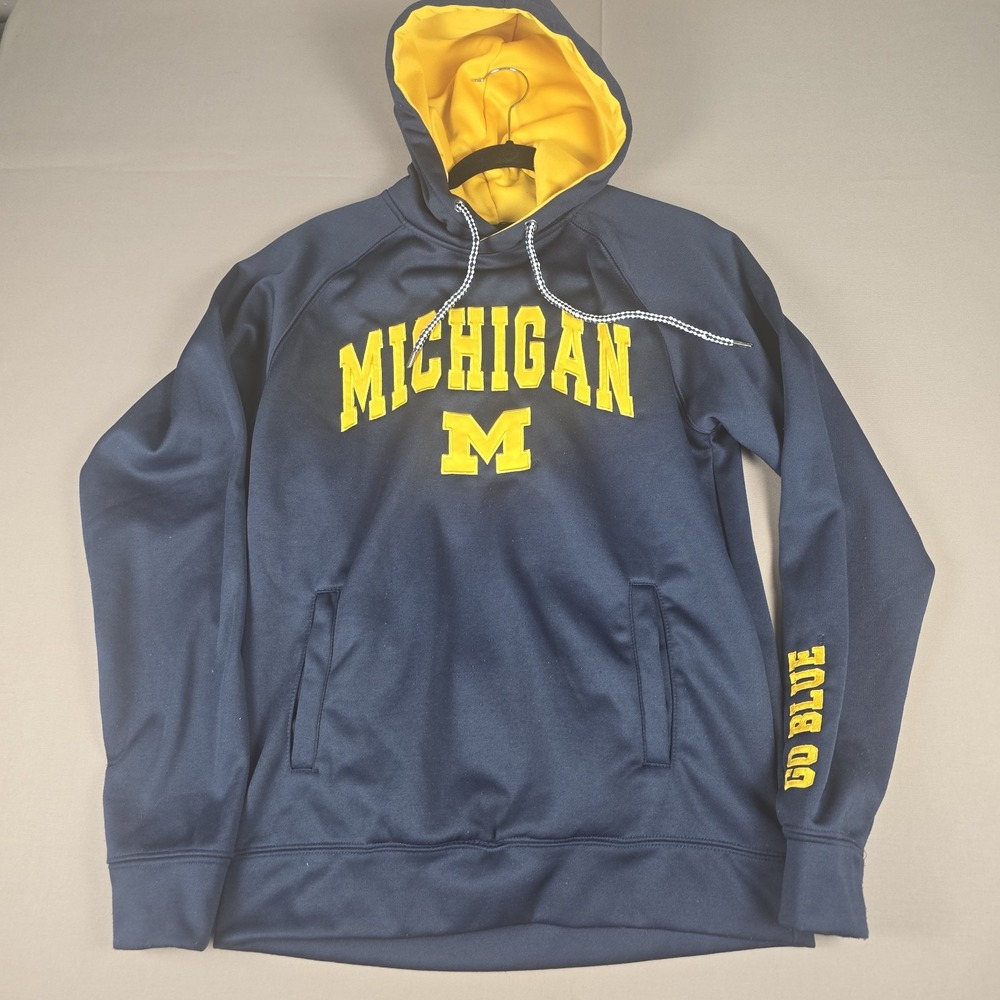 Colosseum Michigan Wolverines Hoodie Mens S Navy Blue Yellow Fleece Sweatshirt